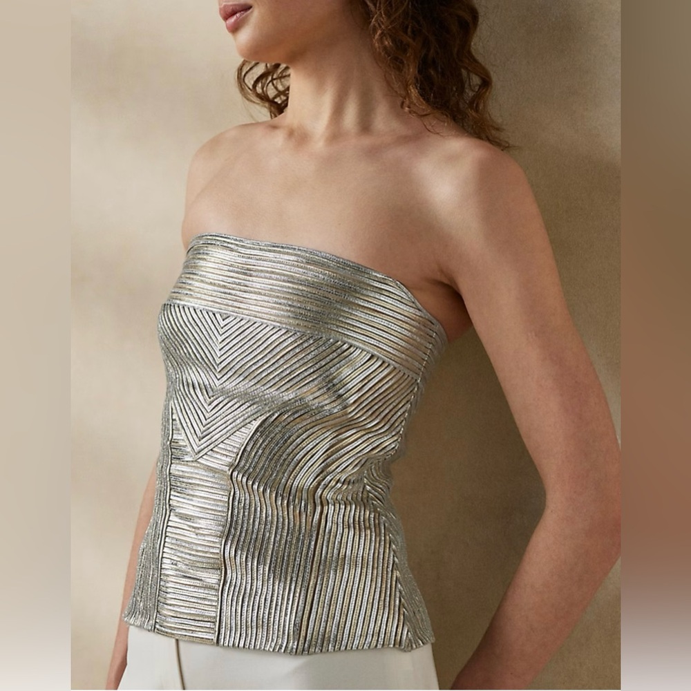 Ralph Lauren Purple Label Raycroft Lamb-Suede Strapless Top in Champagne Size 10